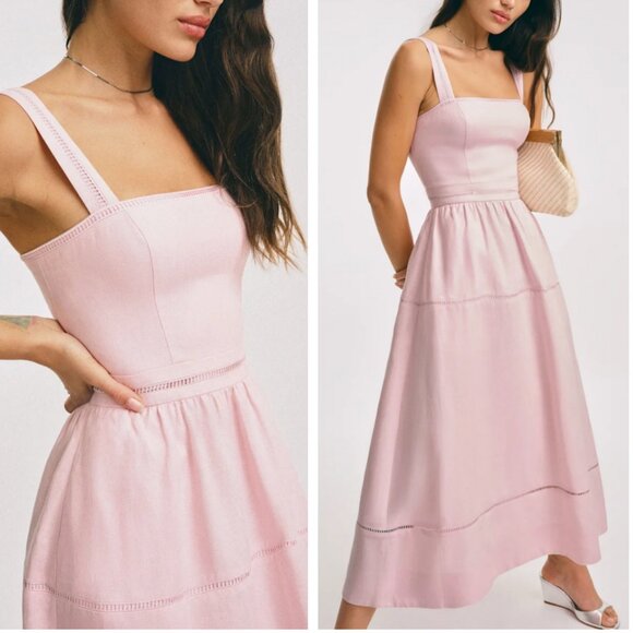 BEST Reformation Everett Linen Midi Dress Cherry Blossom Pink Wedding - Picture 1 of 11